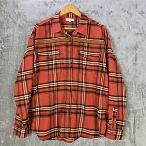 Cleo + Wolf Womens Cozy Spring Flannel Button Up Orange Casual Western Size L